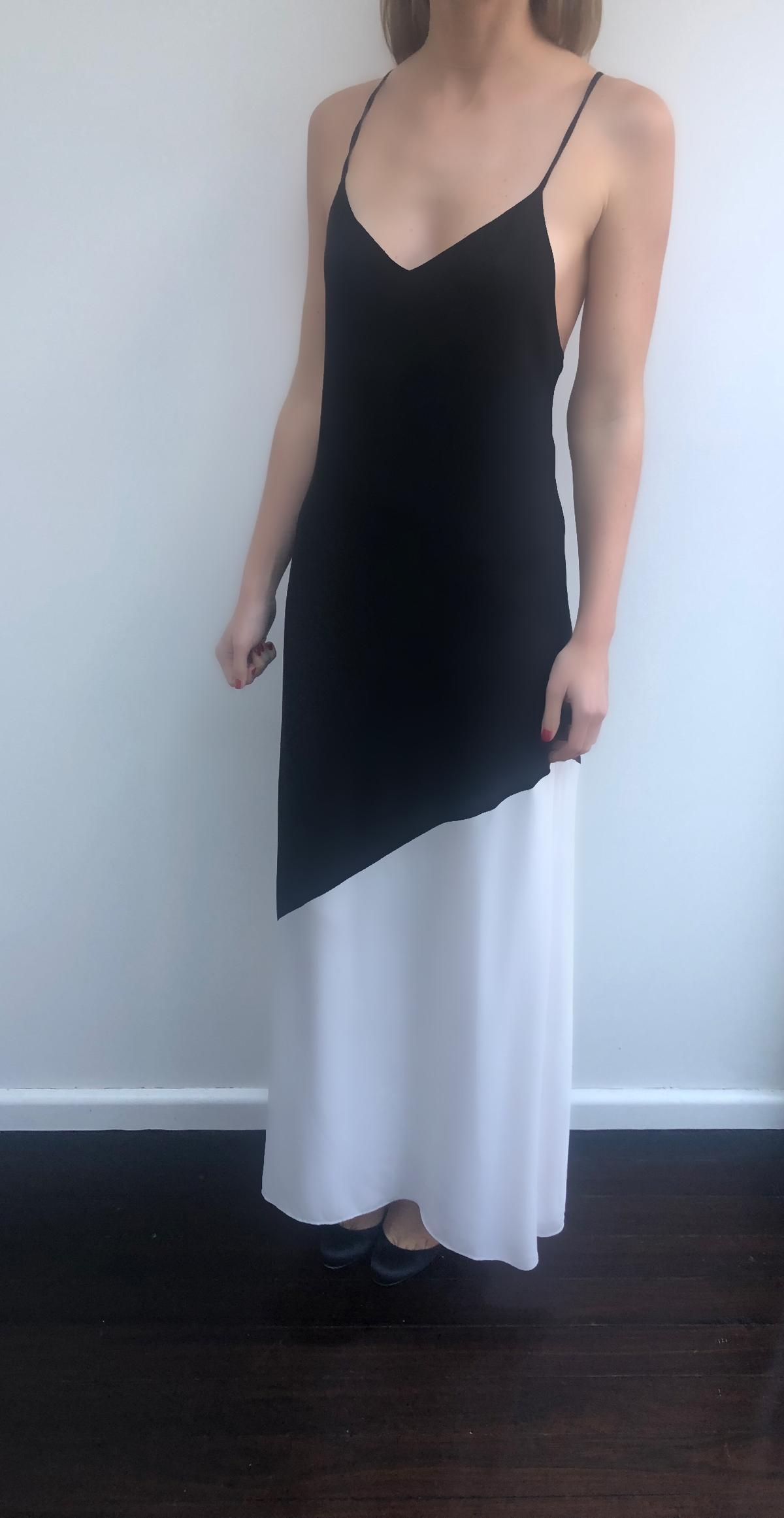 Alice and Olivia Maggie Two Tone Crepe De Chine Maxi Dress Black/White Size 4 photo 3