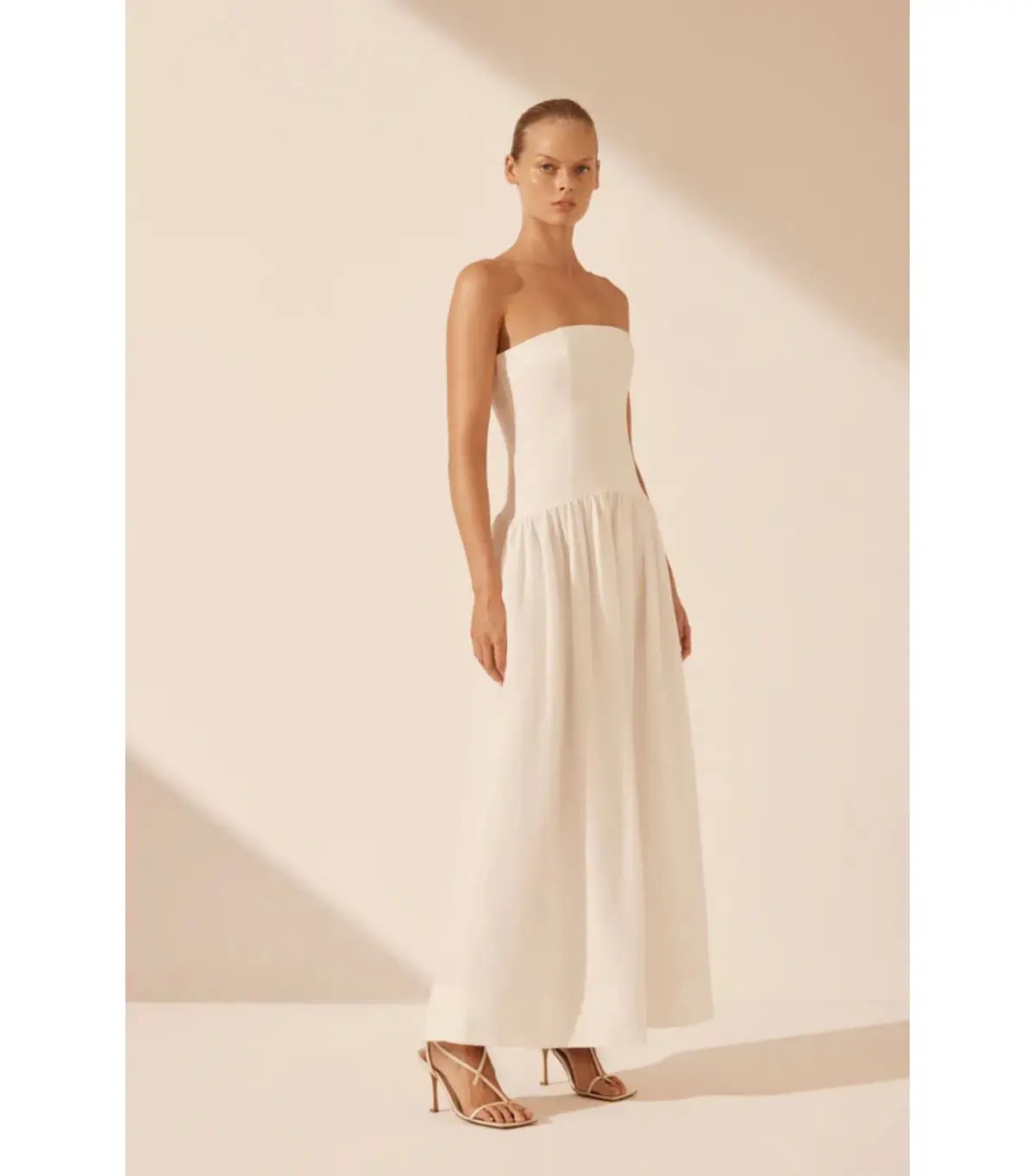 Shona Joy Blanc Linen Strapless Panelled Maxi Dress White Size AU 10 photo 2