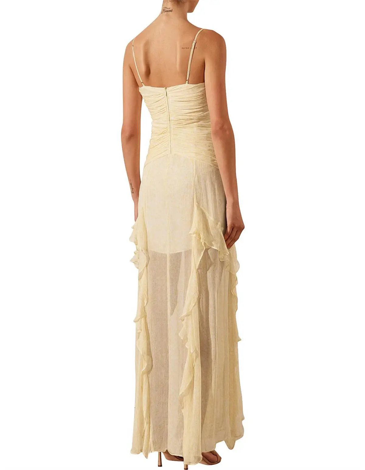 Shona Joy Gina Ruched Frill Maxi Dress in Limoncello Size 8 photo 4