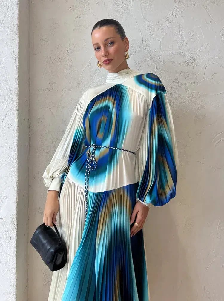 Alemais Una Pleated Midi Dress in Pearl/Teal Size 14 photo 3
