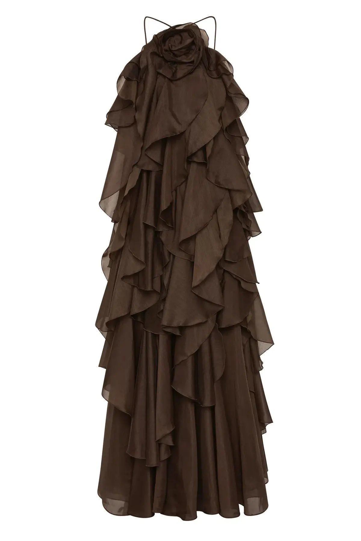 Aje Pandorea Layered Maxi Long Dress Ruffles Carob Chocolate Brown Size 16 photo 2