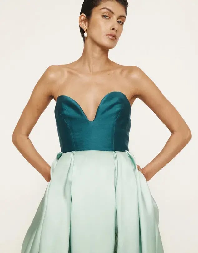Alemais Anita Gown Midi Satin Strapless Green Size AU 8 photo 4