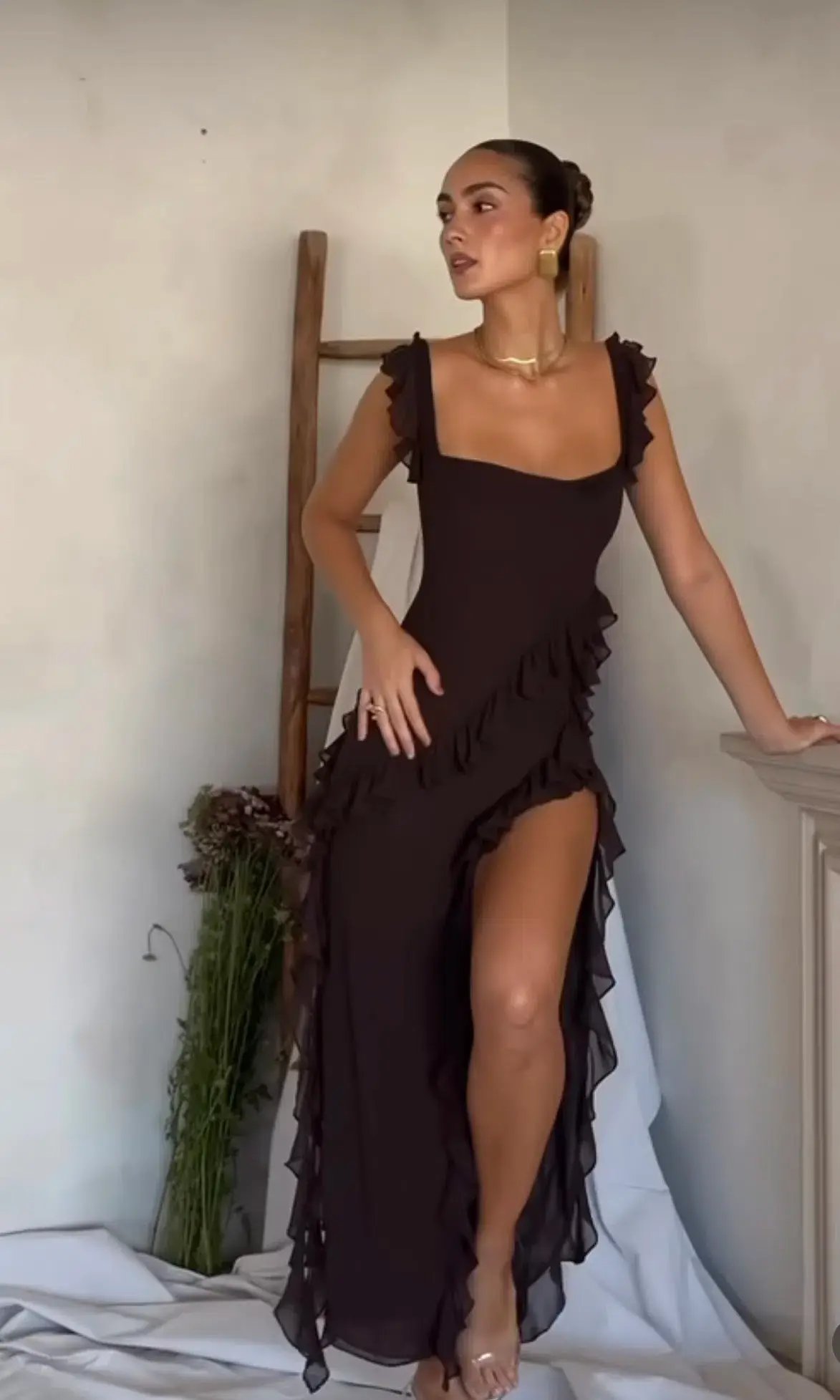 House Of CB Ariela Ruffle Maxi Dress Brown Size S / AU 8 photo 4