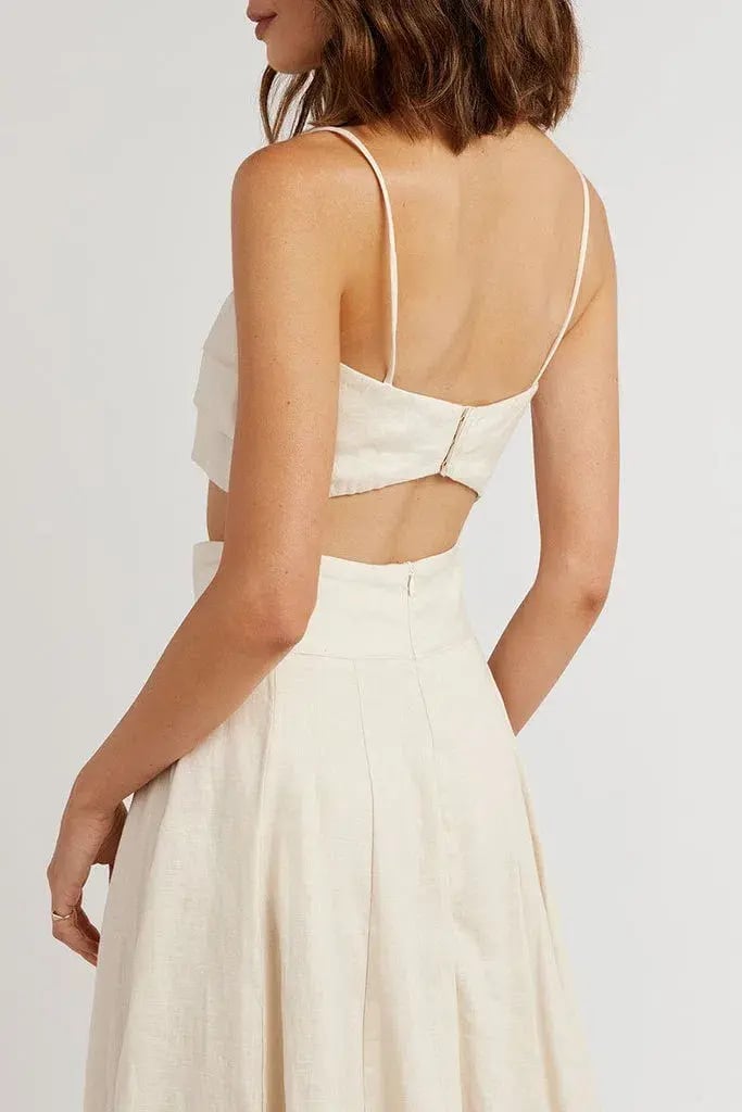 Dissh Aisle Pearl Linen Long Skirt Cream Size 12 photo 2