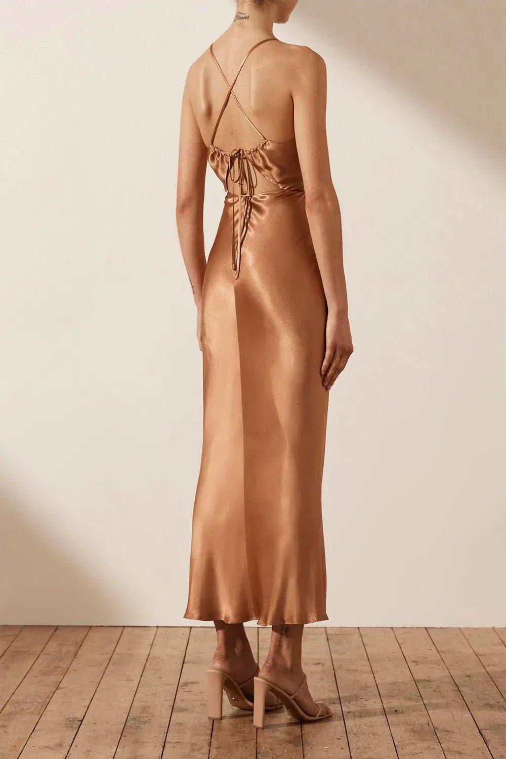 Shona Joy La Lune Ruched Bodice Midi Dress Copper Size 8 / S photo 2