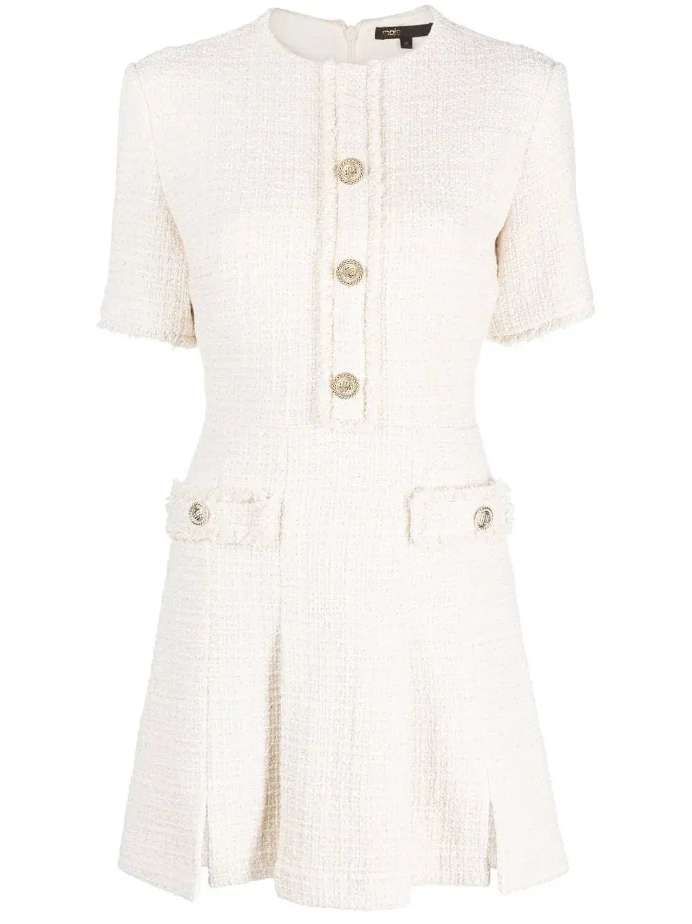 Maje Button Embellished Tweed Minidress White Size 6 photo 3