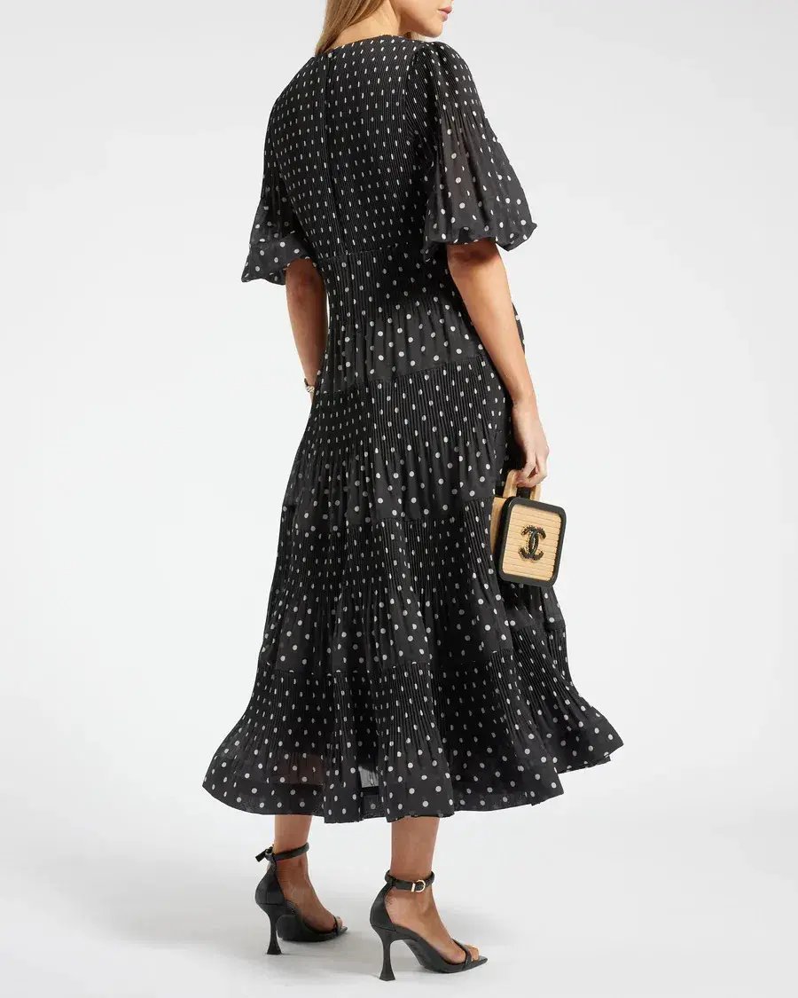 Zimmermann Polka-Dot Voile Puff Sleeve Midi Dress Black and White Size 1 / AU 10 photo 2