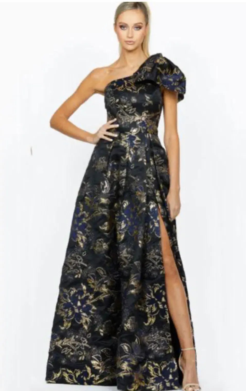 Bariano Olympia One Shoulder Gown Black/Gold Size 8 photo 3