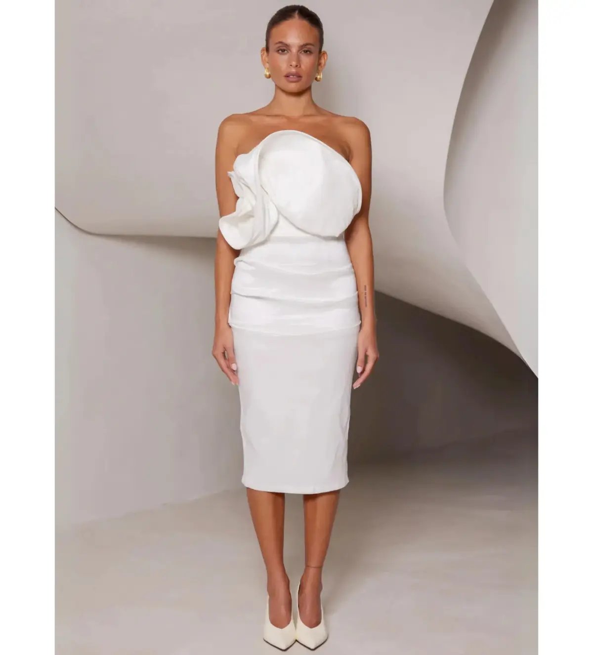 Elle Zeitoune Marley Midi Dress in White Size AU 12 photo 4