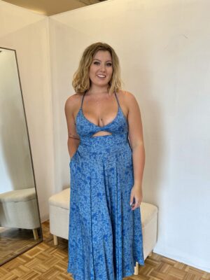 Scanlan Theodore Silk Tropical Strappy Dress Azure photo 7