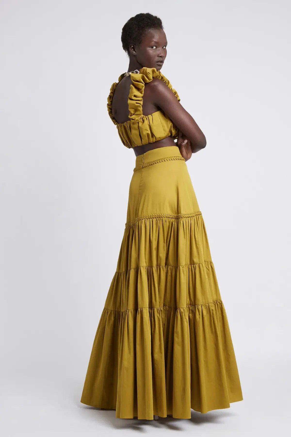 Aje Medina Cropped Top and Casabianca Tiered Skirt Set Yellow Size 8 photo 2