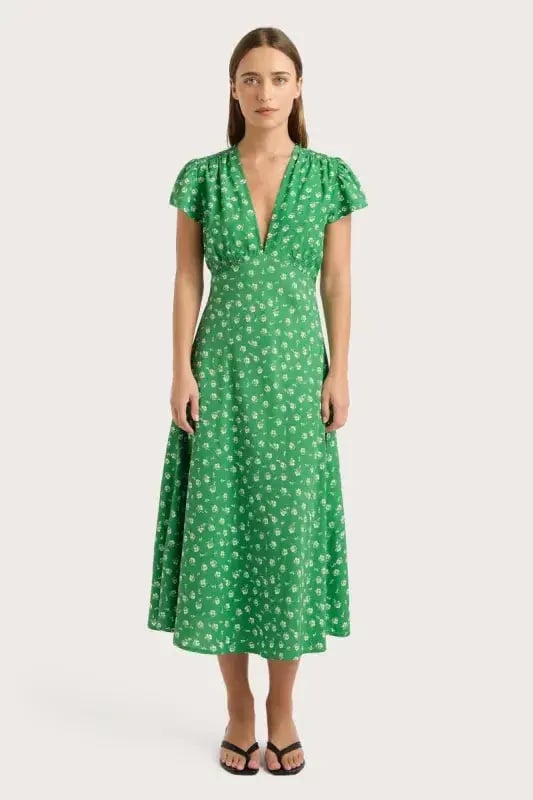 Faithfull The Brand Doriet Midi Dress Suzette Green - Size AU 10 photo 5
