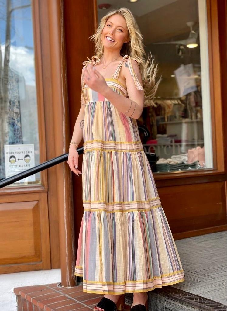 Zimmermann Mae Tie Shoulder Dress Multi Stripe Size 0 / AU 8 photo 2