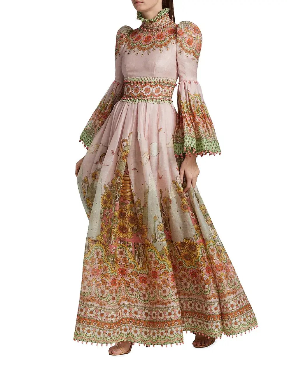 Zimmermann Kaleidoscope Kaleidoscope Bell-Sleeve Gown Leo Zodiac Print Size 0/Au 8 photo 3