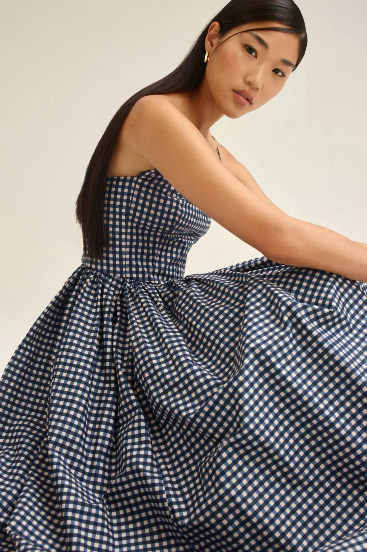 Scanlan Theodore Gingham Print Ballerina Dress Navy Shell Size 6 photo 2
