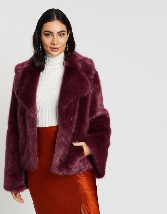 Unreal Fur Madame Butterfly Faux Fur Jacket Wine Size M photo 2