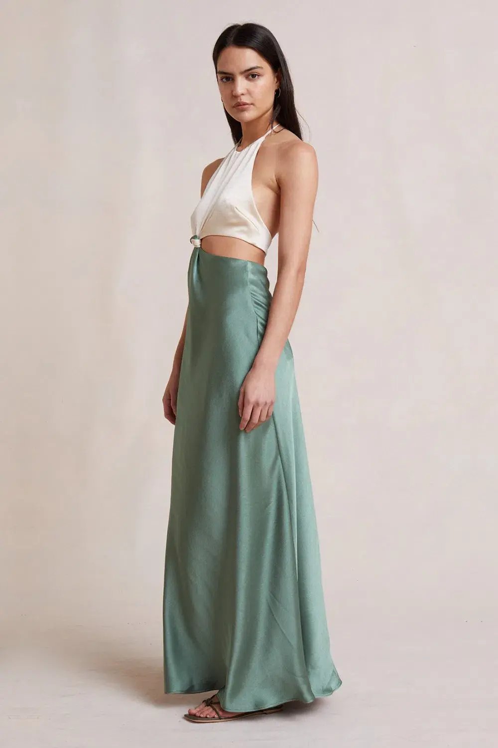 Bec & Bridge Carrie Halter Dress White/Green Size 6 photo 2