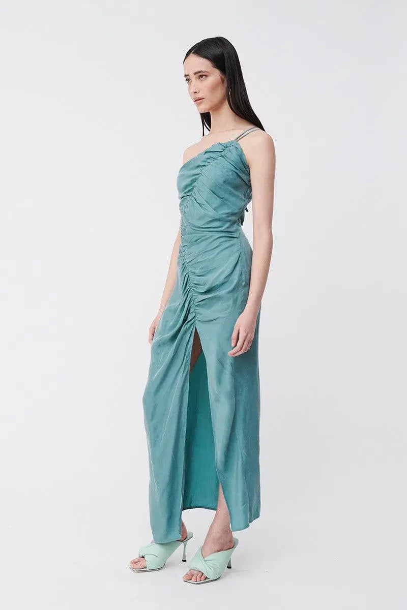 Suboo Andy Asymmetric Ruched Slip Dress Seafoam Size XS/AU 6 photo 2
