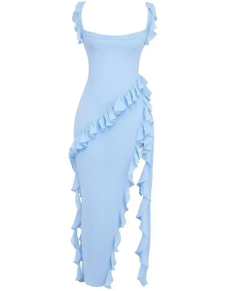 House of CB Ariela Soft Blue Ruffle Maxi Dress Blue Size L / Size AU 12 photo 6