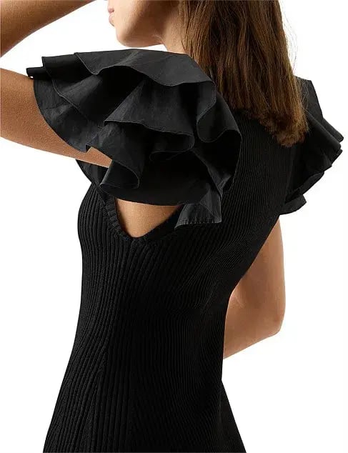 Aje Black Questa Puff Ruffle Sleeve Mini Dress | Size M photo 6
