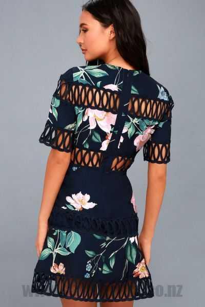 Keepsake the Label Whispers Floral Crochet Mini Dress Navy Garden Floral Size 8 photo 5