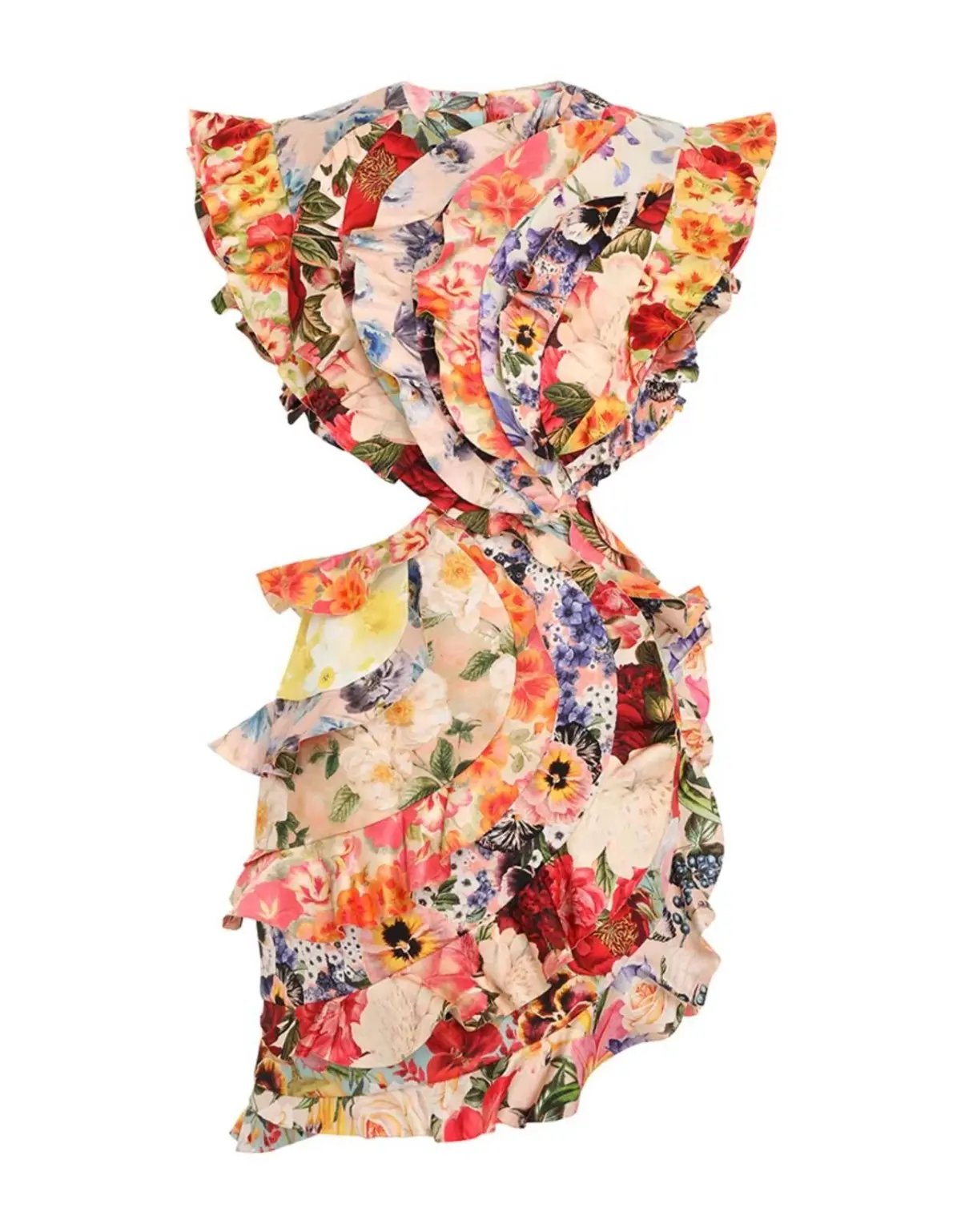 Zimmermann The Wonderland Frill Mini Dress in Spliced Multi Floral Size 1 / Au 10 photo 5