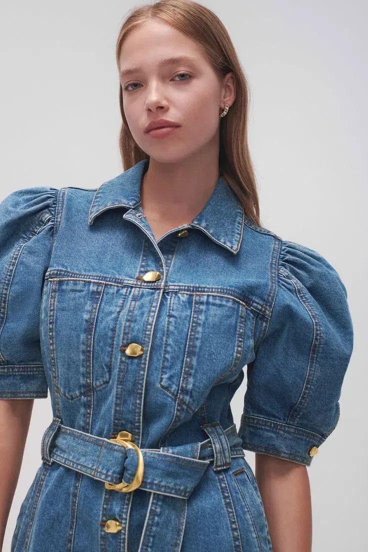 Aje Adriana Puff Sleeve Denim Mini Dress 90's Wash Size 6 photo 4