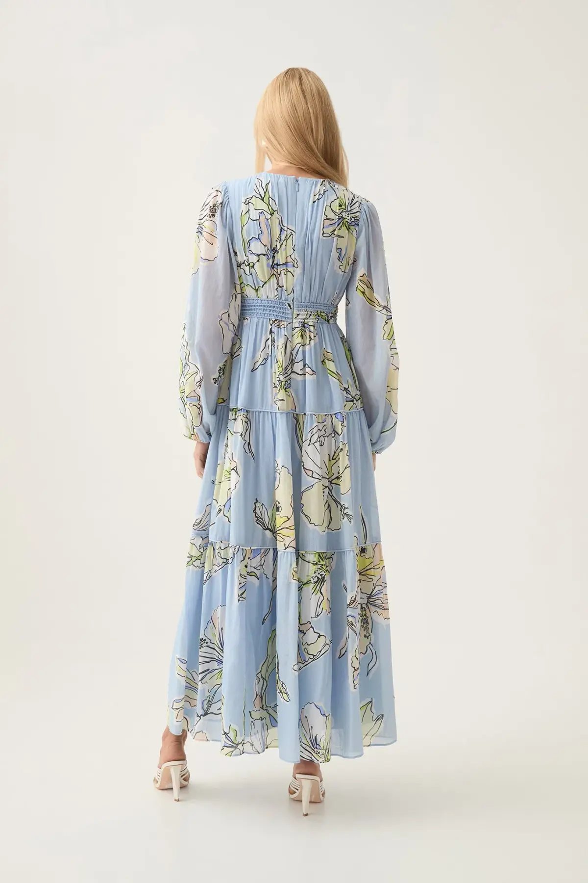 Aje Romantica Voile Maxi Dress Blue Hibiscus Size 16 photo 5