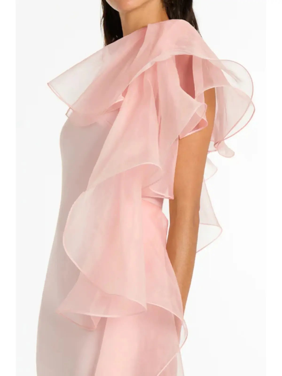 Carla Zampatti Peony Crepe Ruffle Shoulder Gown Pink Size AU 10 photo 3