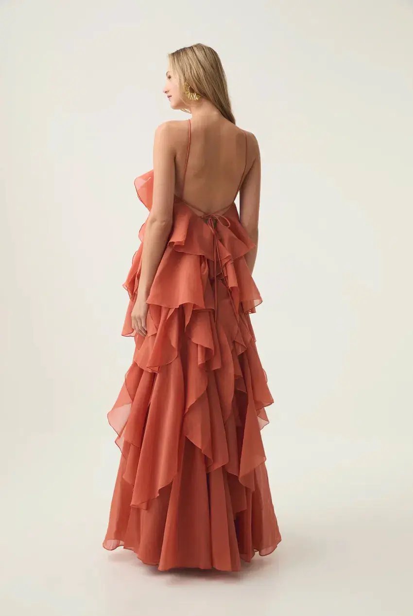 Aje Pandorea Layered Maxi Dress Coral Clay Size 14 photo 3