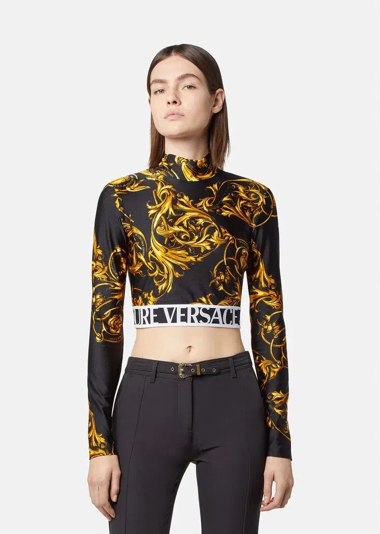 Versace Garland Crop Top and Leggings Set Black/Print Size 8 photo 2