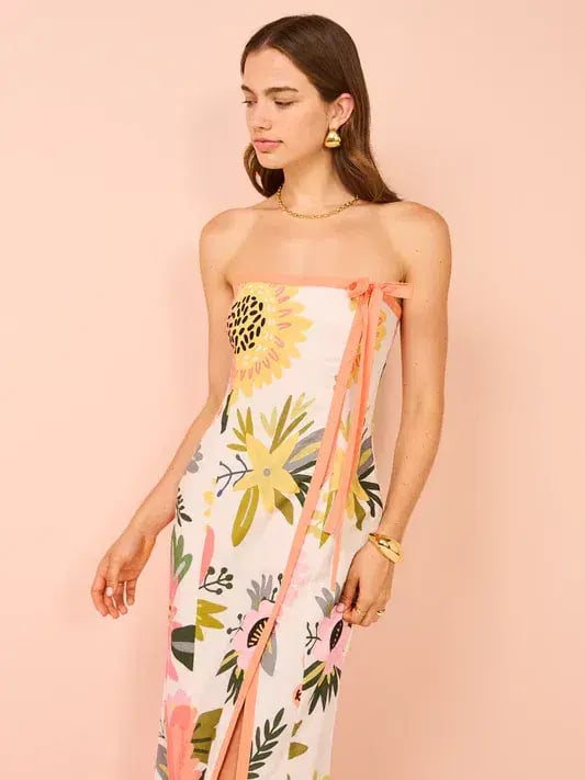By Nicola Claudia Strapless Wrap Maxi Dress Potpourri/Melon Size 8 photo 4