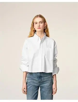 Ami CROPPED Long Sleeve BU SHIRT White Size 8 photo 6