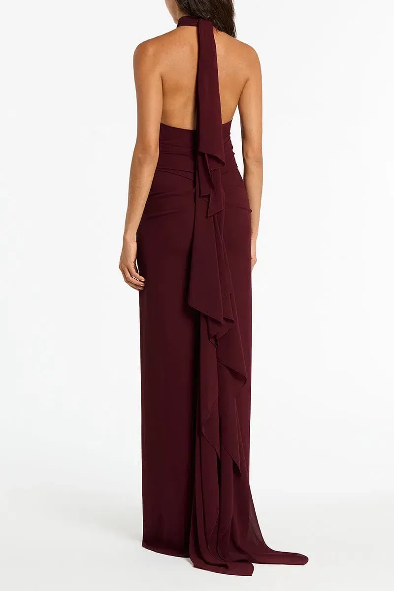 Carla Zampatti Georgette Halter Neck Gown Merlot Size 12 photo 2