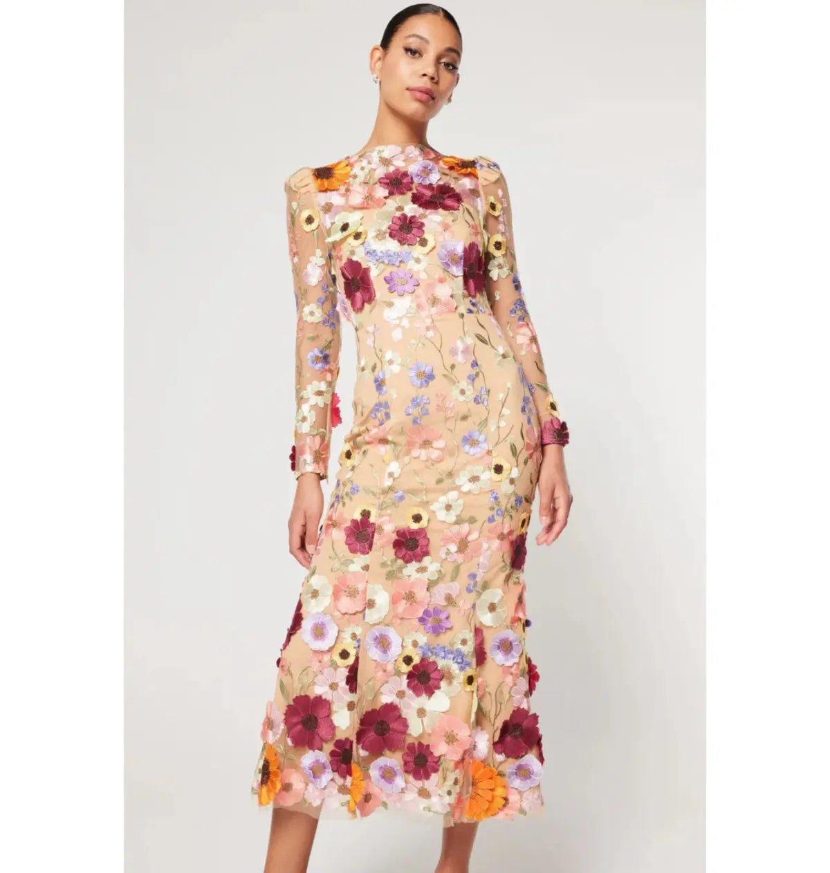 FREE SHIPPING! Elliatt Shannon Shannon 3D Midi Dress Floral Appliqué Size 8 photo 3