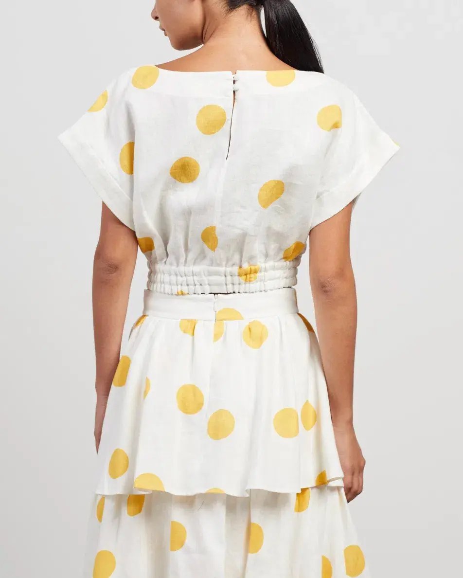 Rebecca Vallance Aya Polka-Dot Linen Midi Skirt and Crop Set White Print Size 12 photo 5