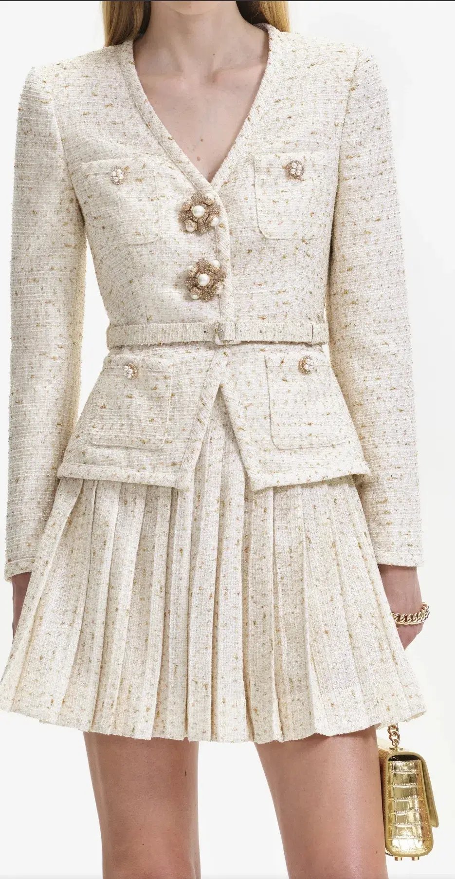 Self-Portrait Cream Metallic Boucle Mini Jacket Dress Size AU 8 photo 4
