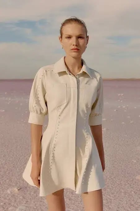 Aje Claire Pearl Mini Dress Sandstone/Beige Size 6 photo 4