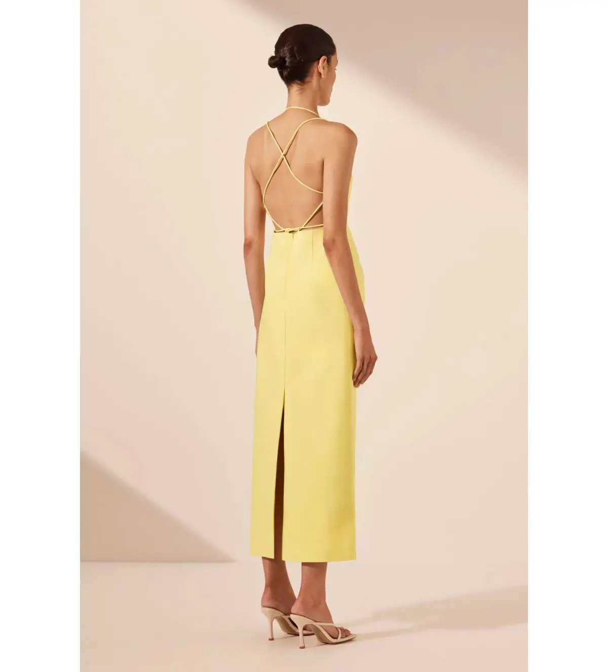 Shona Joy Lani Draped Cross Back Midi Dress Lemon Size AU 8 photo 5