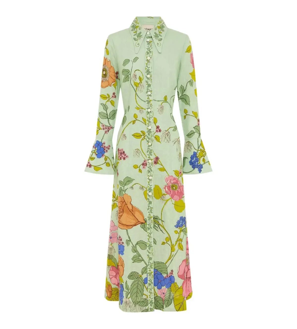 Alemais Olivia Floral Linen Maxi Shirt Dress Green Size 16 photo 8