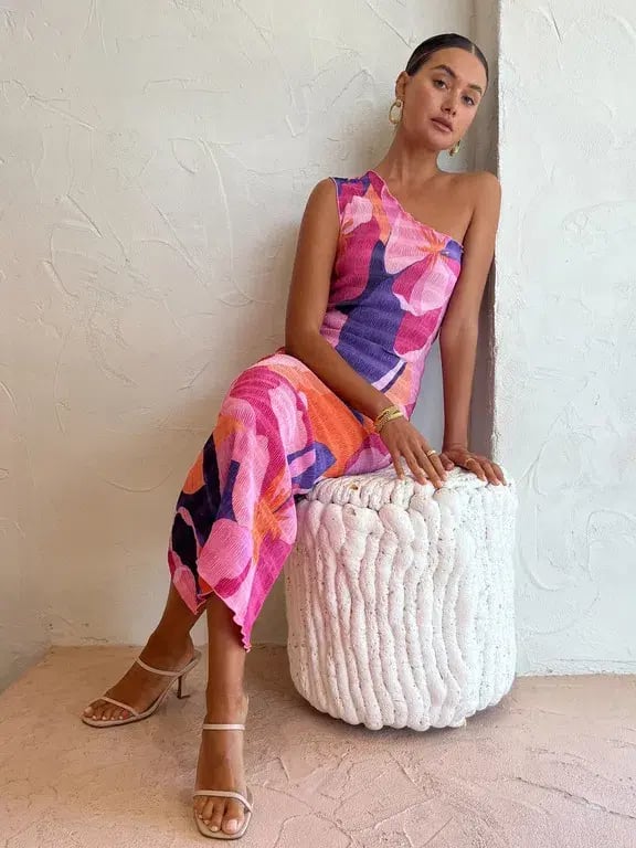 L'Idee Gigi Smocking Gown In Capri Print Pink Size AU 6 photo 4