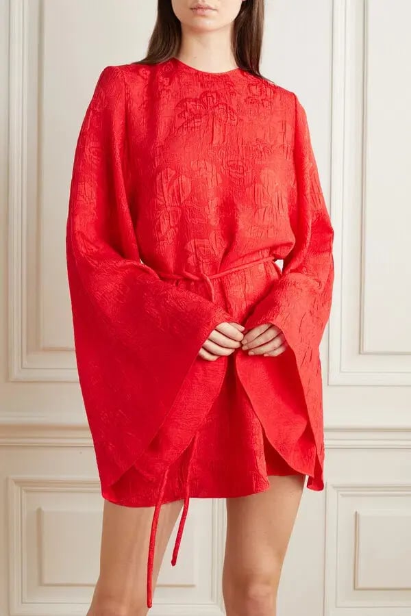 Stella McCartney Crinkled Silk-jacquard Mini Dress Red Size 8 photo 3