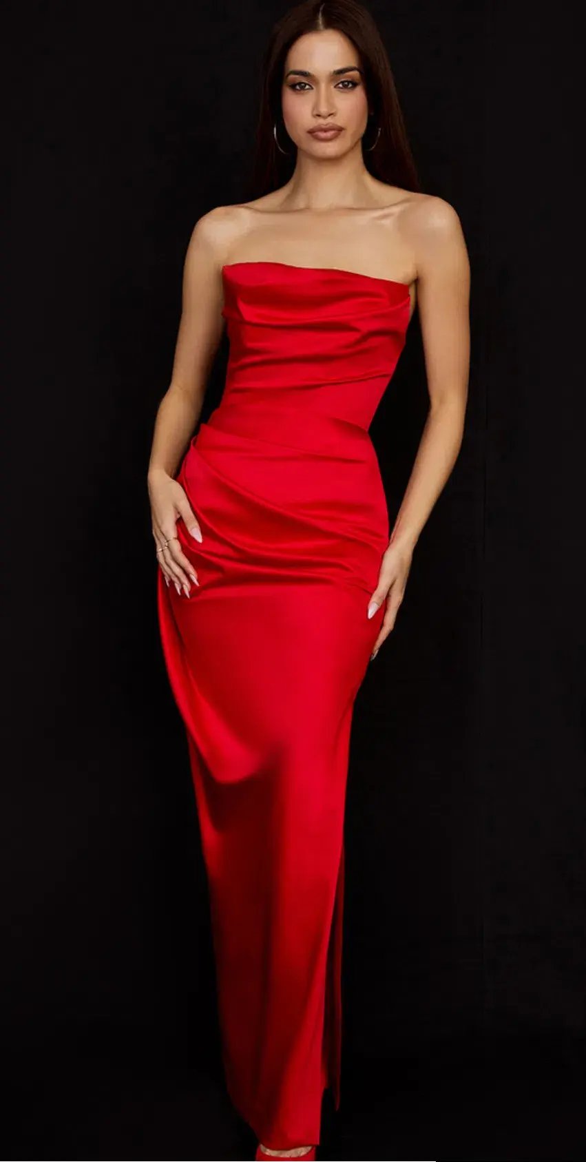 House of CB Adrienne Scarlet Satin Strapless Gown size 12 photo 2