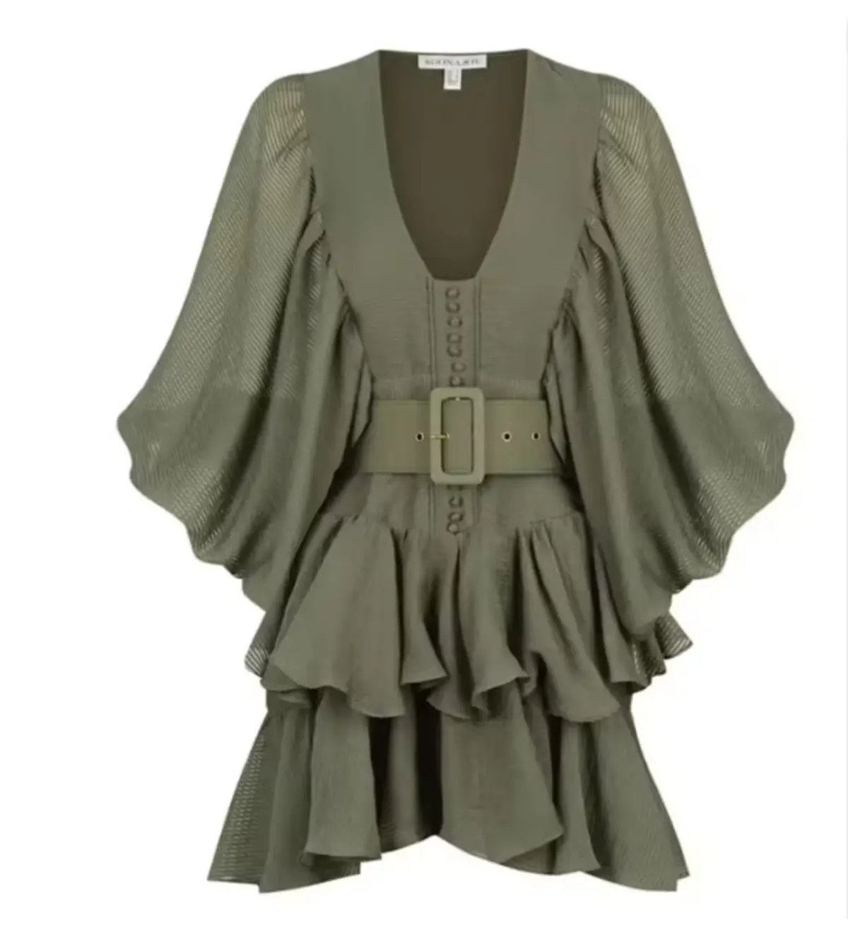 Shona Joy Charlotte Plunge Mini Dress Khaki Size 14 photo 3
