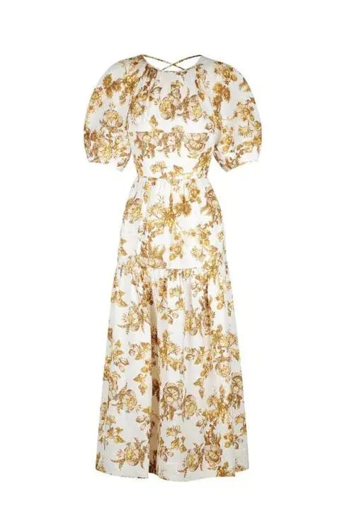 Shona Joy Bella Linen Short Sleeve Midi Dress Floral Size 8 / S photo 5