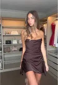 House of CB Jasmine Chocolate Satin Draped Mini Dress Brown Size AU 10 photo 4