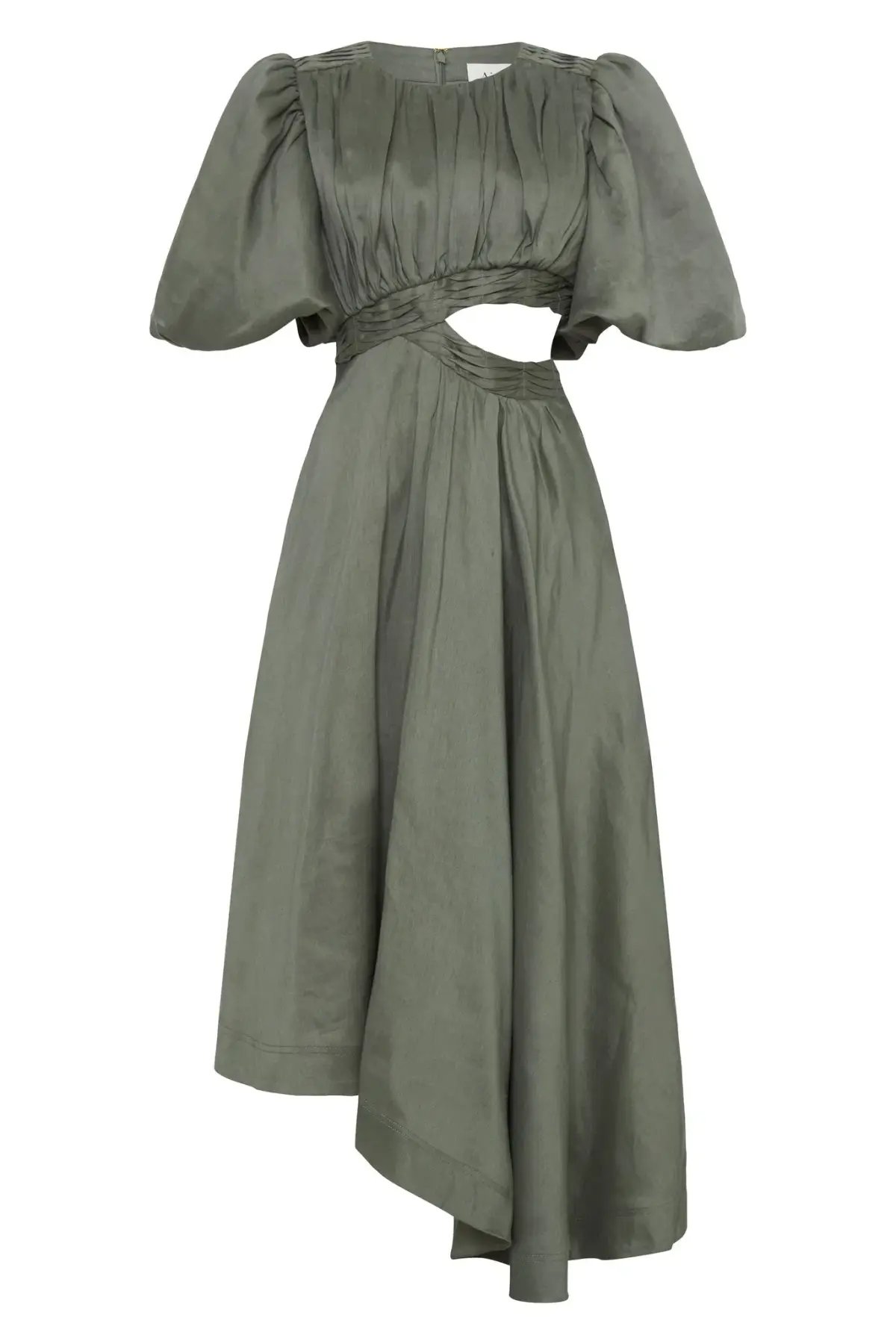Aje Tidal Tucked Cut Out Midi Dress Oakmoss Size 14 photo 4