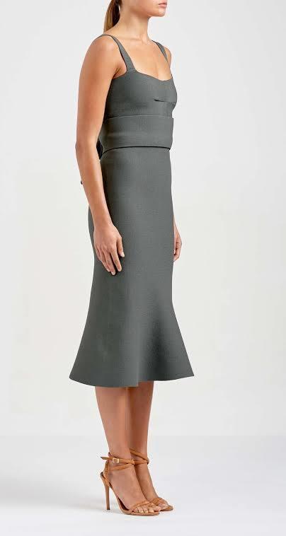 Scanlan Theodore Crepe Knit Bralette Dress Khaki Size 8 photo 3