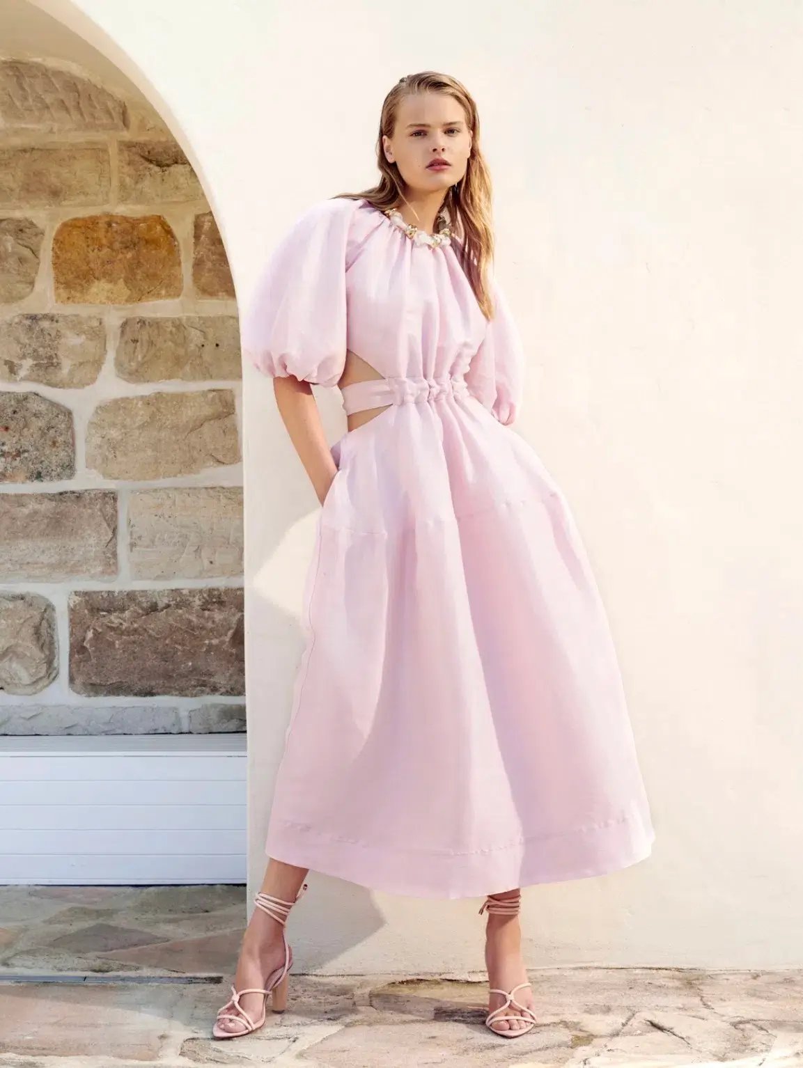 Aje Mimosa Cut Out Midi Dress Pink Size 4 photo 3