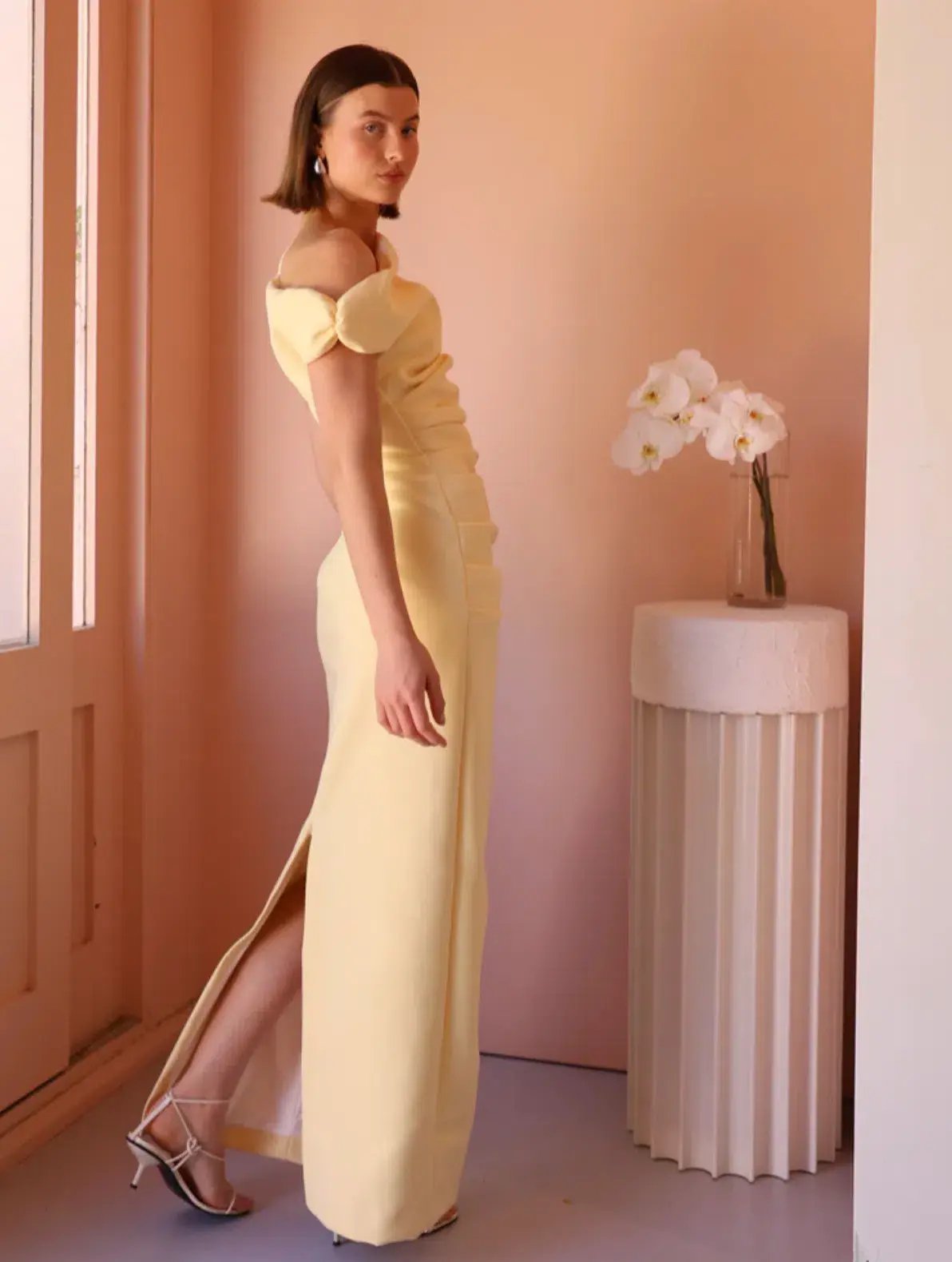 By Nicola Vivian Crepe Maxi Dress Lemon Size 10 photo 5